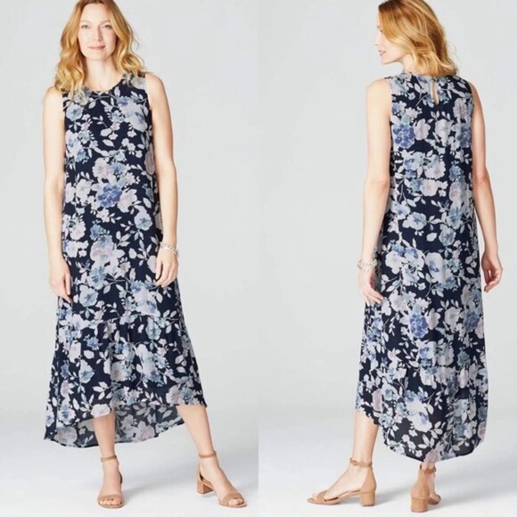 J.Jill Floral Ruffle Peplum Hem High-Low Sleeveless Maxi Dress size small - Picture 1 of 5
